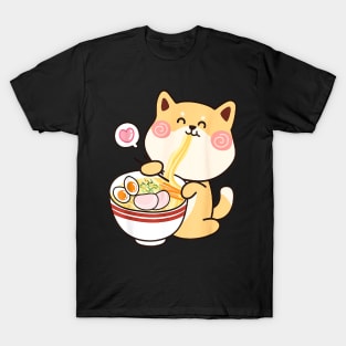 Kawaii Cute Shiba Inu Eating Ramen Anime T-Shirt